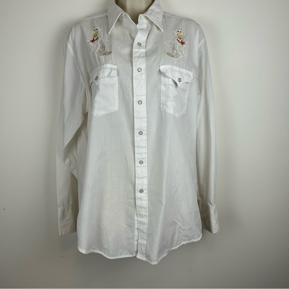 Vintage Youngbloods Western Pearl Snap Blouse w/ Embroidery sz L Cowgirl Rodeo